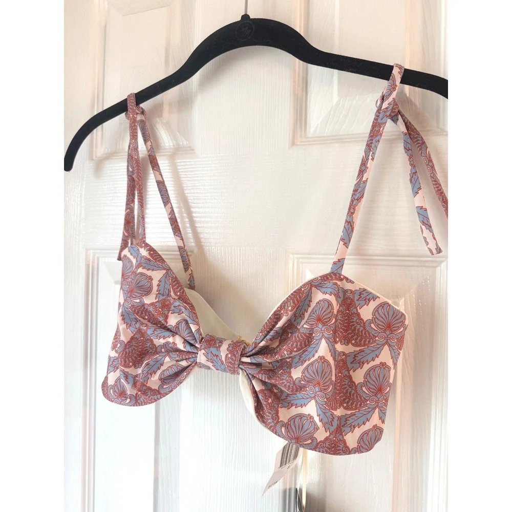 Juan de Dios San Miguel Bikini Top Sky Blue Ornaments Ivory RE25-10043-BLU Small